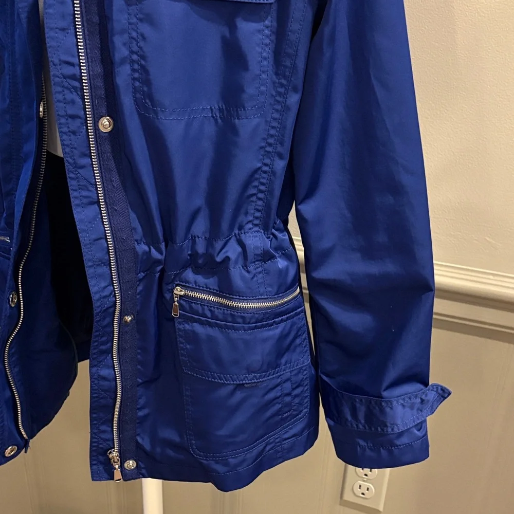Talbots Royal Blue Utility Jacket w/Bungee Drawcord Waist & Snap Off Hood size 6